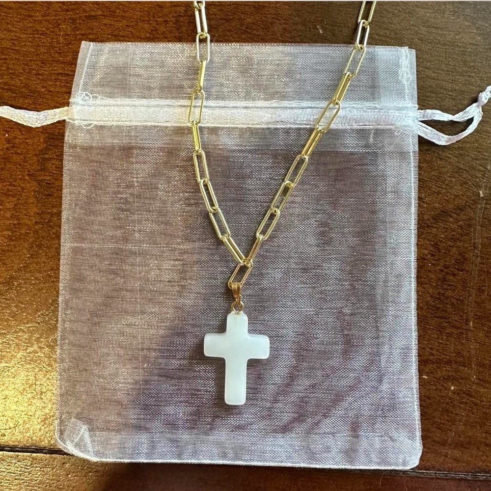 Paperclip chain cross necklace